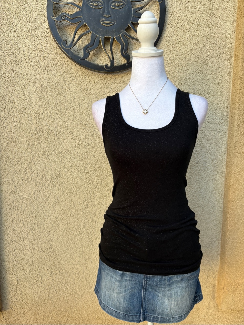 Mossimo Black Sparkle Racerback Tank Top Fitted Stretchy Basics